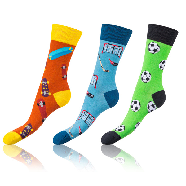 Bellinda 
CRAZY SOCKS 3x - Zábavné crazy ponožky 3 páry - oranžová - tmavo zelená - modrá